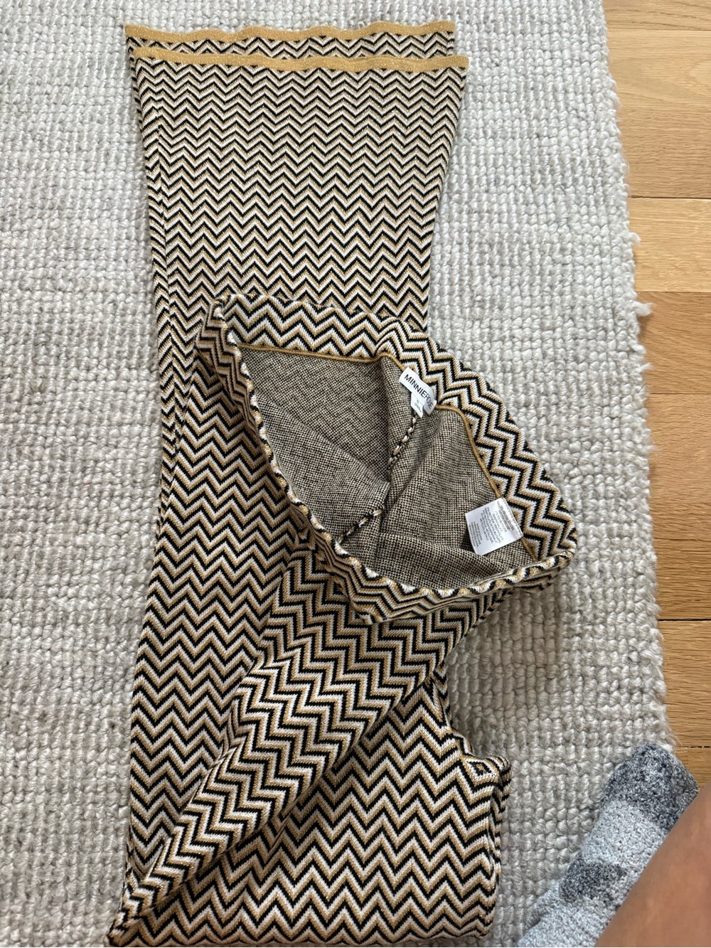 Minnie Rose Chevron Wide Leg Pants in Black and Tan